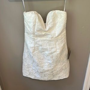 NWT LULUS how to stun white floral jacquard strapless mini dress